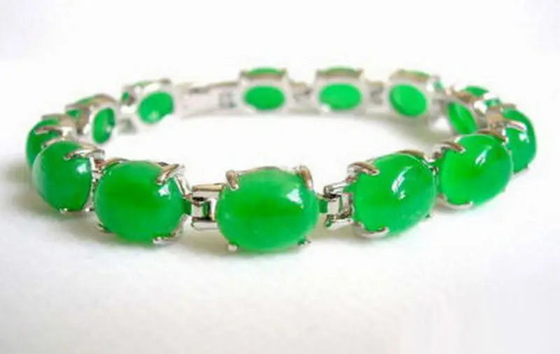 Emerald Green Jade Beads Link Clasp Bangle Bracelet