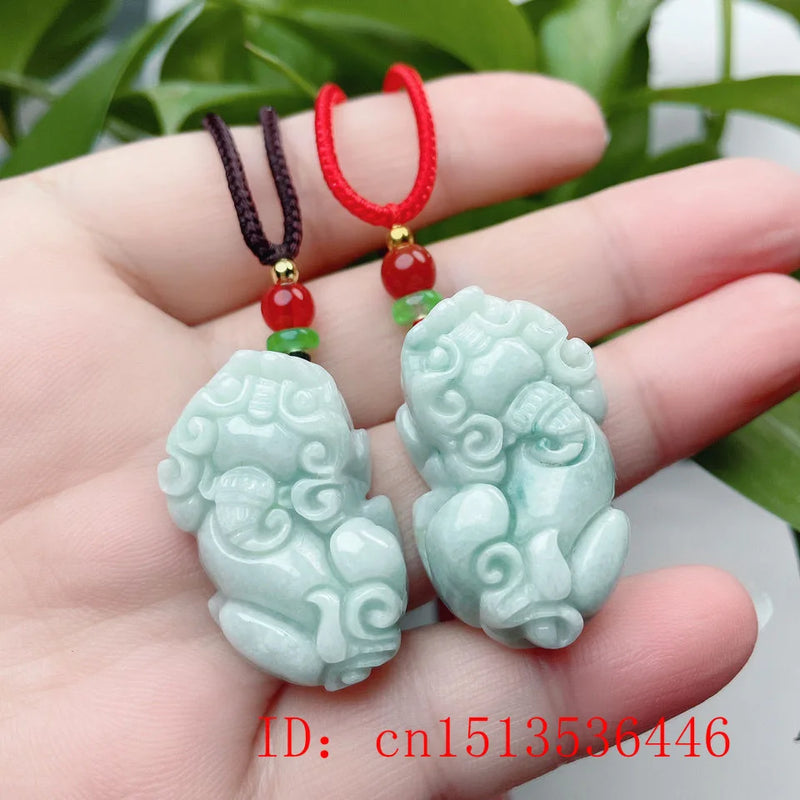 Emerald Jade Pixiu Pendant Necklace Chinese Hand-Carved Healing Amulet Gift