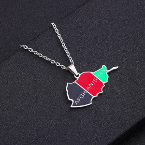 Enamel Afghanistan Map Flag Pendant Necklaces Afghan Stainless Steel Jewelry