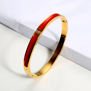 Enamel Bangles Bracelets Stainless Steel CZ Crystal Bangle