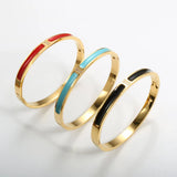 Enamel Bangles Bracelets Stainless Steel CZ Crystal Bangle