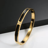 Enamel Bangles Bracelets Stainless Steel CZ Crystal Bangle