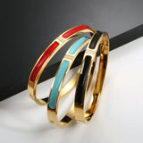 Enamel Bangles Bracelets Stainless Steel CZ Crystal Bangle