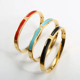 Enamel Bangles Bracelets Stainless Steel CZ Crystal Bangle
