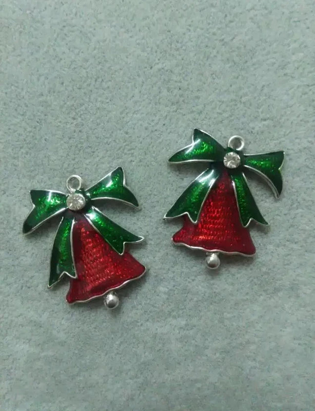Enamel Christmas Bells Rhinestone Pendants Necklace Bracelets DIY Jewelry