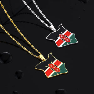 Enamel Drop Kenya Map Flag Pendant Necklace Stainless Steel Kenyan Charm Jewelry