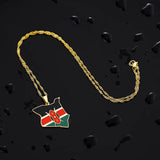 Enamel Drop Kenya Map Flag Pendant Necklace Stainless Steel Kenyan Charm Jewelry