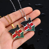 Enamel Drop Kenya Map Flag Pendant Necklace Stainless Steel Kenyan Charm Jewelry