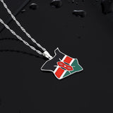 Enamel Drop Kenya Map Flag Pendant Necklace Stainless Steel Kenyan Charm Jewelry
