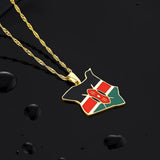Enamel Drop Kenya Map Flag Pendant Necklace Stainless Steel Kenyan Charm Jewelry