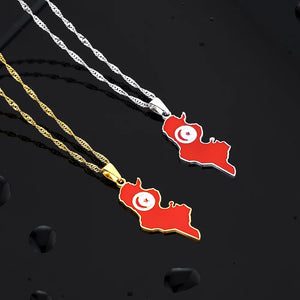 Tunisia Map Flag Pendant Necklace Stainless Steel Charm Jewelry