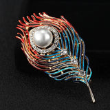 Enamel Feather Brooch Crystal Pin Pearl Hijab Accessories Men Women