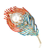 Enamel Feather Brooch Crystal Pin Pearl Hijab Accessories Men Women