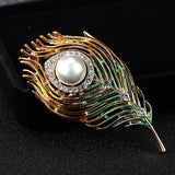 Enamel Feather Brooch Crystal Pin Pearl Hijab Accessories Men Women