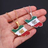 Iran Map Flag Pendant Necklaces Stainless Steel Jewelry for Women Men