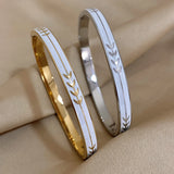 Enamel Painted Leaf Steel Bangle Vintage Arrow Cuff Bracelet