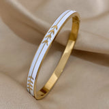 Enamel Painted Leaf Steel Bangle Vintage Arrow Cuff Bracelet