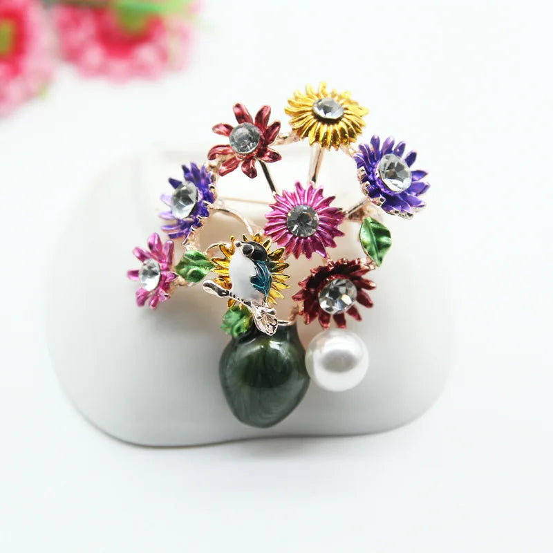 Enamel Sunflower Brooch Famous Paintings Flower Plant Jewelry