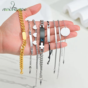 Engrave Letter Bracelet Stainless Steel Name Date Bracelet NK Cuban Chain