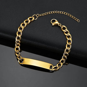 Engrave Letter Bracelet Stainless Steel Name Date Bracelet NK Cuban Chain