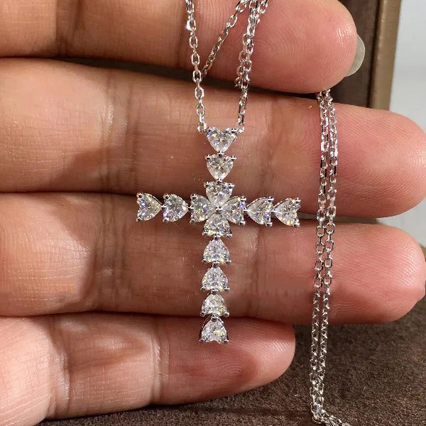 Eternity Cross Pendant Necklace with Heart Zircon