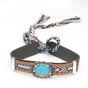 Vintage Turquoise Choker Necklace Ethnic Charm Colorful Beads Leather Women