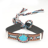 Vintage Turquoise Choker Necklace Ethnic Charm Colorful Beads Leather Women