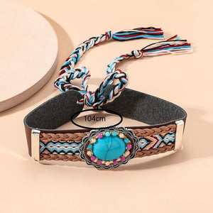 Vintage Turquoise Choker Necklace Ethnic Charm Colorful Beads Leather Women