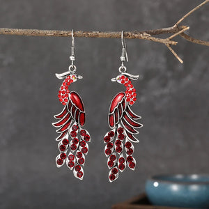 Ethnic Enamel Crystal Peacock Earrings Bohemian Vintage Drop Earrings