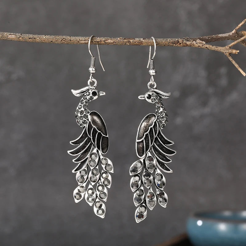 Ethnic Enamel Crystal Peacock Earrings Bohemian Vintage Drop Earrings