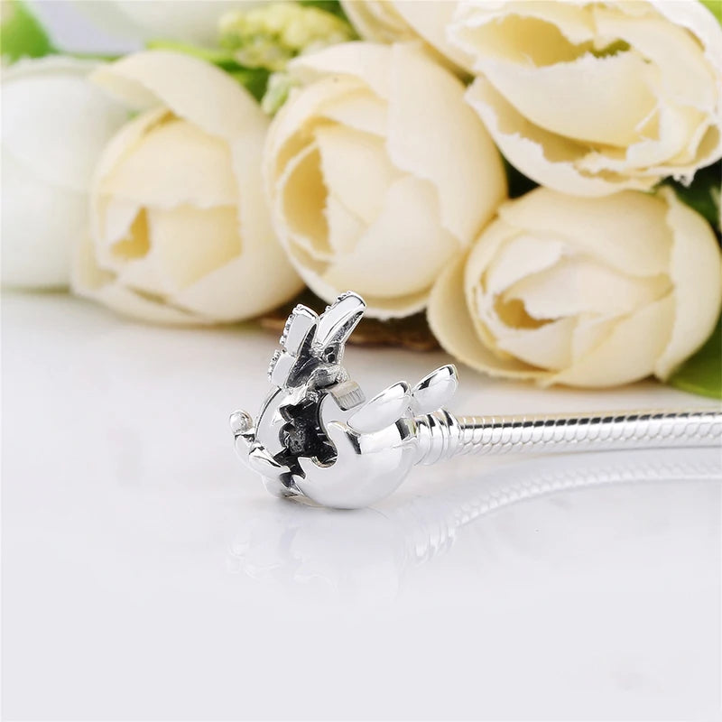 European Pan Charms Bracelet For Women Rose Silver Base Snake Chain Bangles