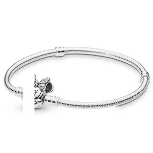 European Pan Charms Bracelet For Women Rose Silver Base Snake Chain Bangles