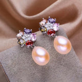 Multicolour Zircon S925 Silver Pearl Earrings Women's Jewelry