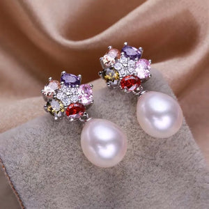 Multicolour Zircon S925 Silver Pearl Earrings Women's Jewelry
