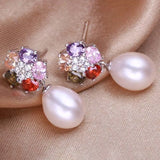 Multicolour Zircon S925 Silver Pearl Earrings Women's Jewelry