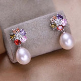 Multicolour Zircon S925 Silver Pearl Earrings Women's Jewelry
