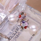 Multicolour Zircon S925 Silver Pearl Earrings Women's Jewelry