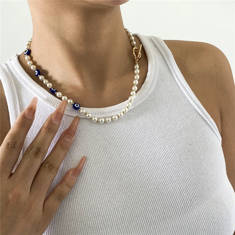 Evil Eyes Chokers Necklaces Bohemian Vintage Beaded Pearl Chain Jewelry