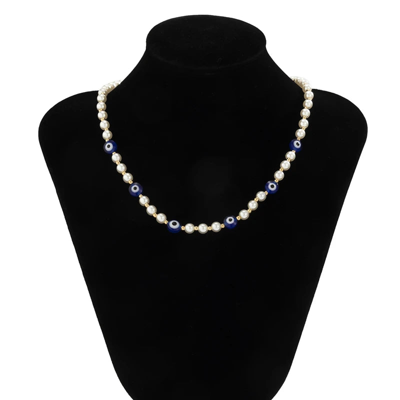 Evil Eyes Chokers Necklaces Bohemian Vintage Beaded Pearl Chain Jewelry