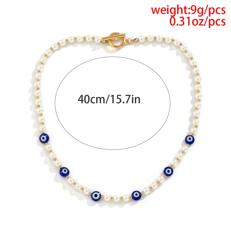 Evil Eyes Chokers Necklaces Bohemian Vintage Beaded Pearl Chain Jewelry
