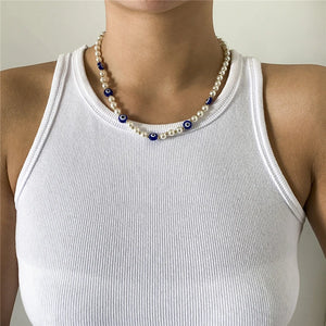 Evil Eyes Chokers Necklaces Bohemian Vintage Beaded Pearl Chain Jewelry