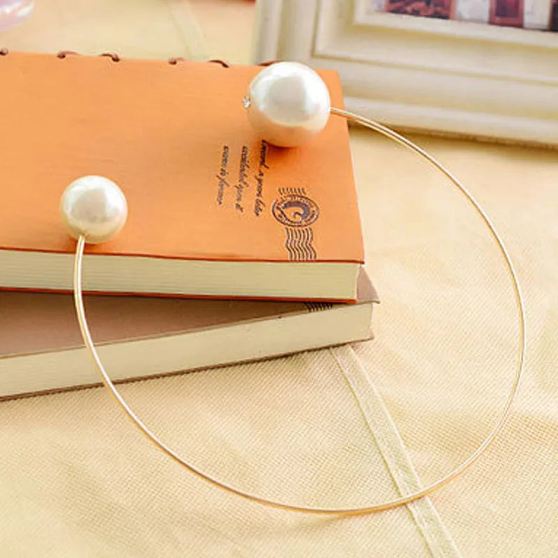 Exaggerated Large Pearl Necklace Women Silver Clavicle Chain Jewelry