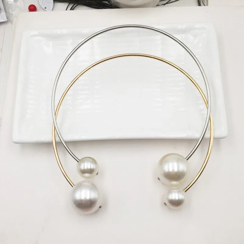 Exaggerated Large Pearl Necklace Women Silver Clavicle Chain Jewelry