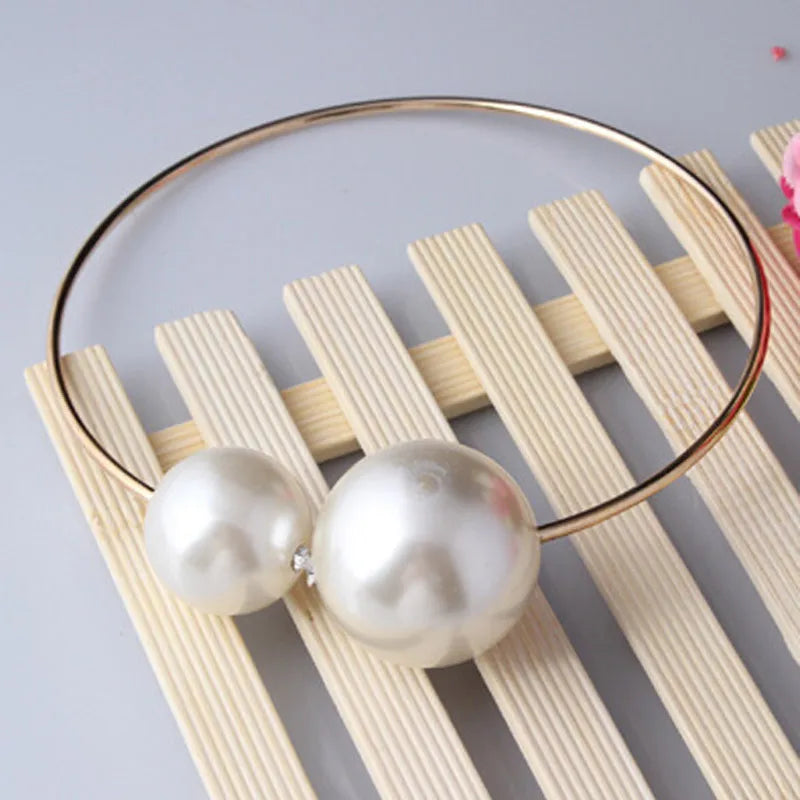 Exaggerated Large Pearl Necklace Women Silver Clavicle Chain Jewelry