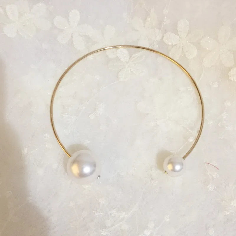 Exaggerated Large Pearl Necklace Women Silver Clavicle Chain Jewelry