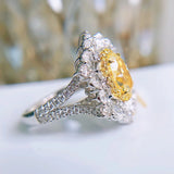 Exaggerated Silver Resizable Egg CZ Yellow Wedding Ring Retro Jewelry
