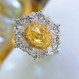 Exaggerated Silver Resizable Egg CZ Yellow Wedding Ring Retro Jewelry
