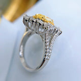Exaggerated Silver Resizable Egg CZ Yellow Wedding Ring Retro Jewelry