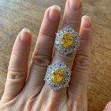 Exaggerated Silver Resizable Egg CZ Yellow Wedding Ring Retro Jewelry