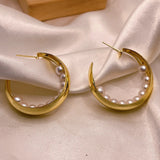 Exaggerated Style Pearl Beads Hoop Earrings Wedding Jewelry